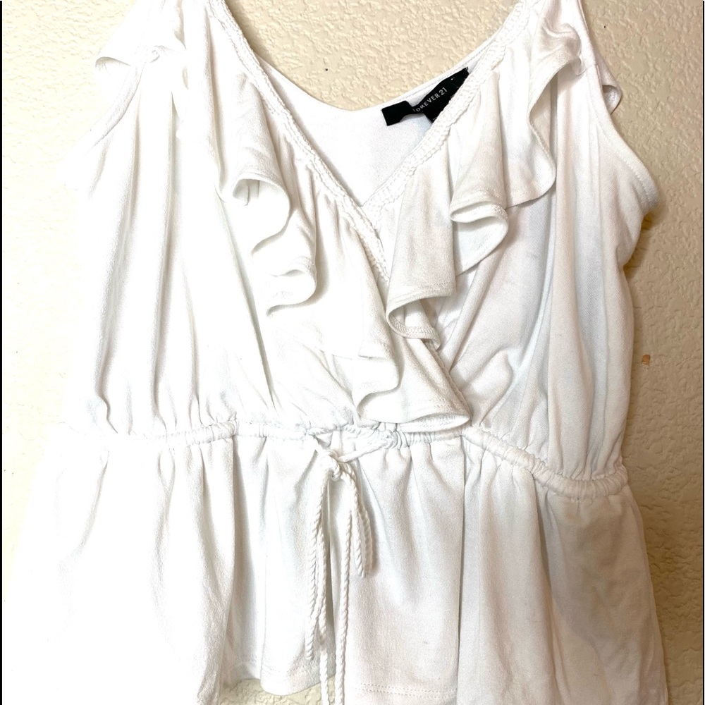 Forever 21 White Ruffled Tank Medium - Picture 2 of 3
